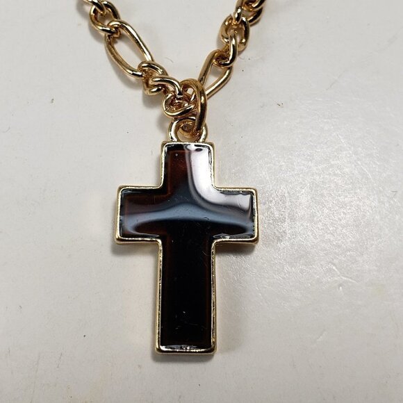 Unisex Polished Gold-tone Necklace with color changes Cross Pendant, 18+3-inch - Picture 11 of 11